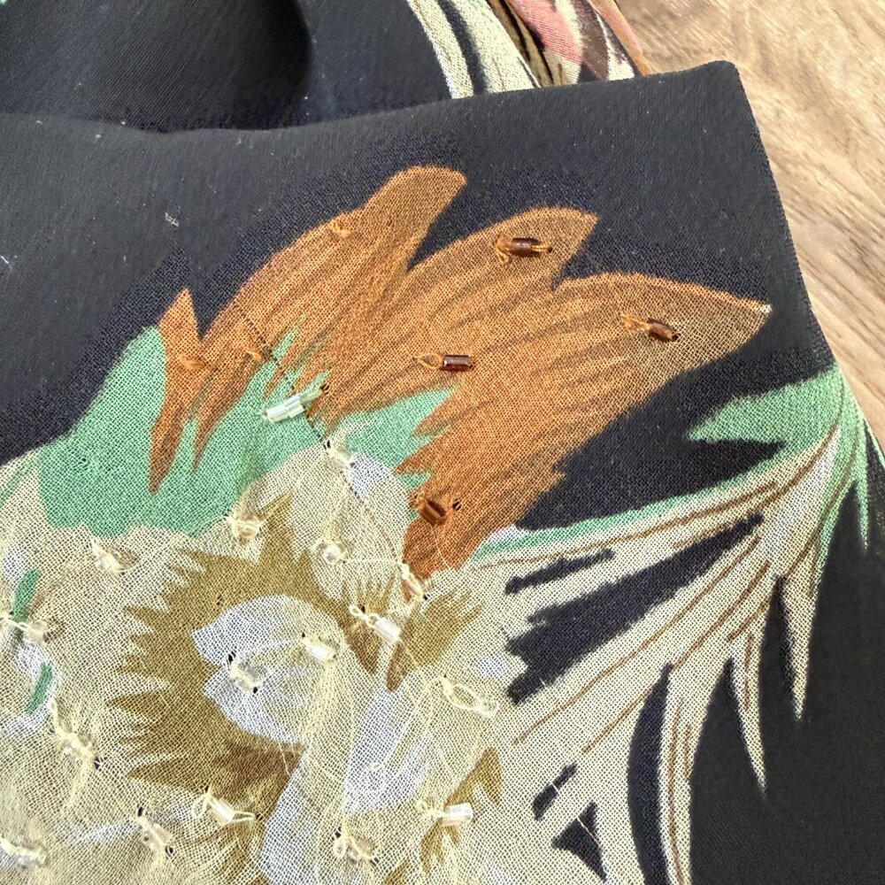 Vintage 90s Maxi Dress Floral Black Beaded Matching Scarf Fairy Feminine M - Picture 16 of 16